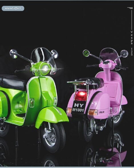 RAMPKD New Toy Kids 1:10 Alloy Classic Leisure Motorcycle Diecasts Metal Motorcycle Model 125 Simulation Sound and Light Toy (Multi(Vespa 125_R) 3