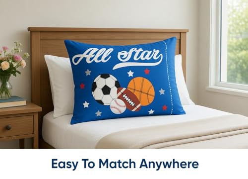 Image of Everyday Kids 2-Pack Standard Size Pillowcases Fit Pillows 30 x 20 inch - Soft Breathable 100% Cotton Percale - Perfect for Toddler Little Boy Twin /Full Size Bed - Jungle Sports