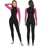 Dark Lightning Full Body Wetsuit Women, 3/2mm Wet Suit for Women Cold Water Swimming, Womens Diving Surfing Snorkeling Kayaking Water Sports,Triathlon Wetsuit, Red Rose, Large