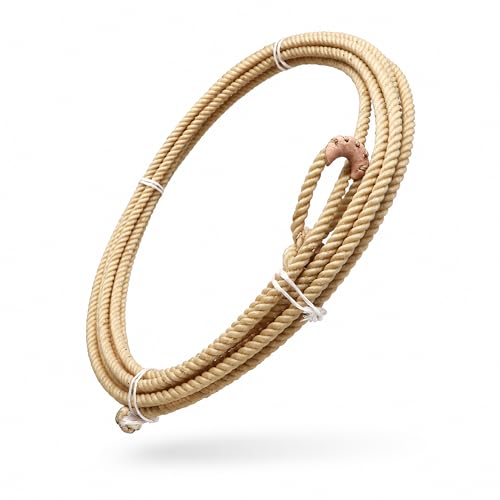 USA Made 30 FT Western Rodeo Lariat Rope with Leather Burner | Medium Lay Waxed Nylon Ranch & Cowboy Roping Lasso