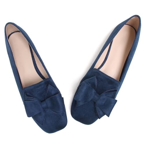 Image of WENJIAZHIZHI Square Toe Bow Ballet Slip-On | Classic Suede Finish,Chic Bow Detail,Effortless Everyday Style,Wedding Party Office,Plus Size Available