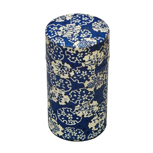 Waraku Fuuka Japanese Pokkan Coffee Spice Tea Tin Canister Washi Paper Storage with Lid 7.05 oz Capacity (Hana Yukiwa)