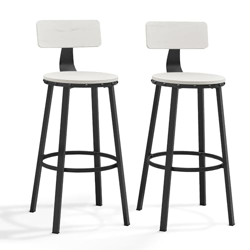VASAGLE Bar Stools Set of 2, Bar Height Stools, 28.9 Inches Counter Barstools Chairs with Back for Dining Kitchen Island, Steel Frame, Industrial Style, Easy Assembly, Ebony Black Ebony Blac