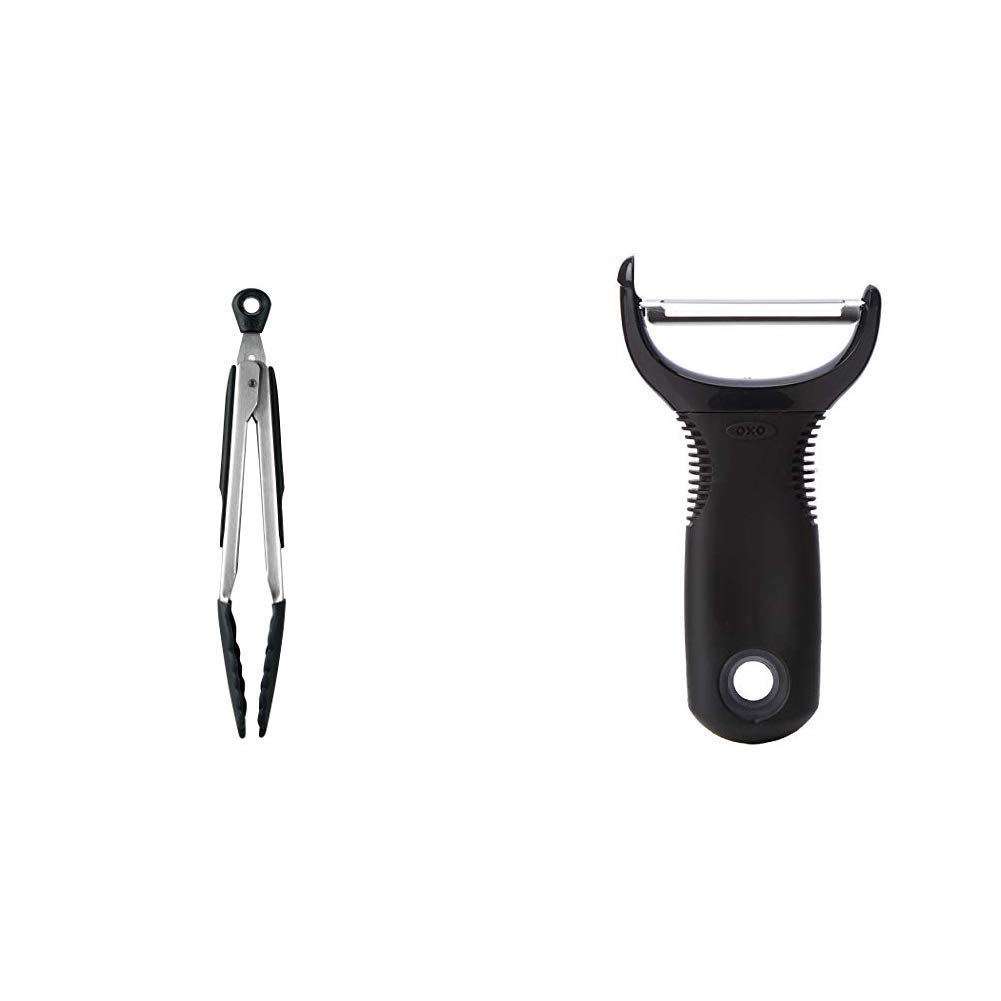 OXO Good Grips Locking Tongs with Silicone Heads, 9 inch & Good Grips Y Peeler