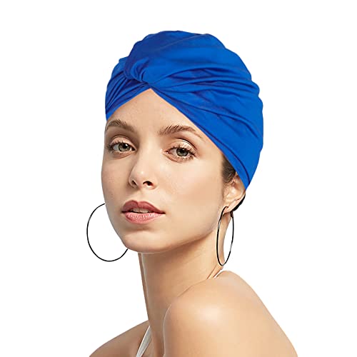 Women Ear Protection Swim Cap Nylon Spandex Stretchable Shower Bathing Cap Soft Cross Beanie Surfing Hat Chemo Turban Style Night Sleep Hat for Long Hair Dreadlocks Weaves Curls - Image 2