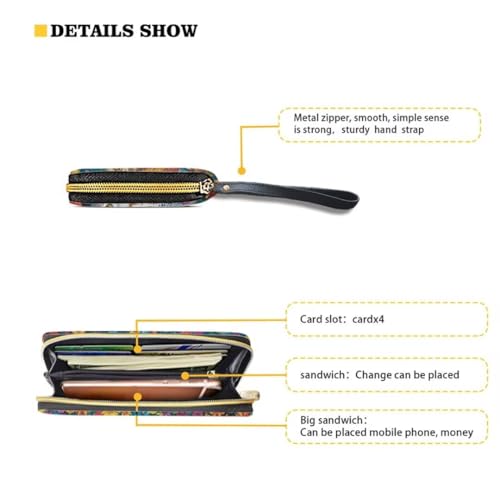 Womens Flower Owl Wallet PU Leather Zip Around Wallet Large Capacity Long Purse Credit Card Clutch Wristlet4