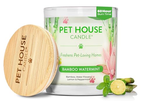 Pet House Candles, Plant-Based Pet Candle Clean Burning, 60 Hour Burn Time with a Natural Fiber Wick - Bamboo Watermint