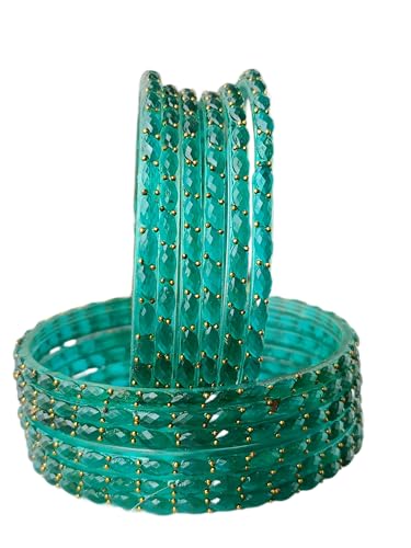 Image of JPS Plain and Glossy Finished Raindrop Glass Bangles Set for Women & Girls | Traditional Ethnic Chudi for Wedding, Party & Regular- Set of 12 Pcs of One Colour | Wedding Special