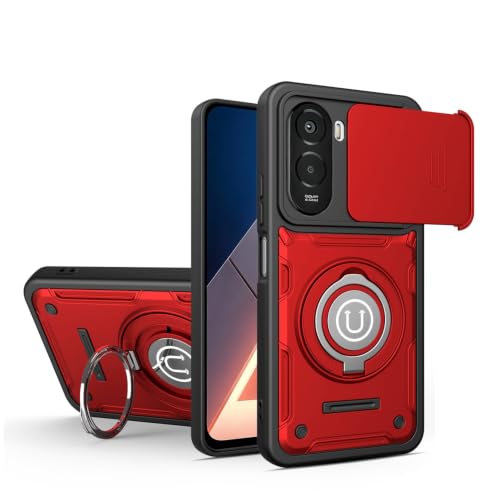 Coque Xiaomi Poco M7 4G antichoc rouge avec béquille et protège-caméra