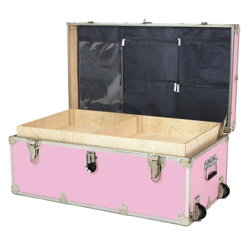 Image of Large Essential Trunk With Wheels, Tray, & Lid Organizer - 32 inchx18 inchx14 inch, 1000+ lbs Capacity. Strong, USA Made Summer Camp Footlocker, and Secure College Dorm Storage Chest