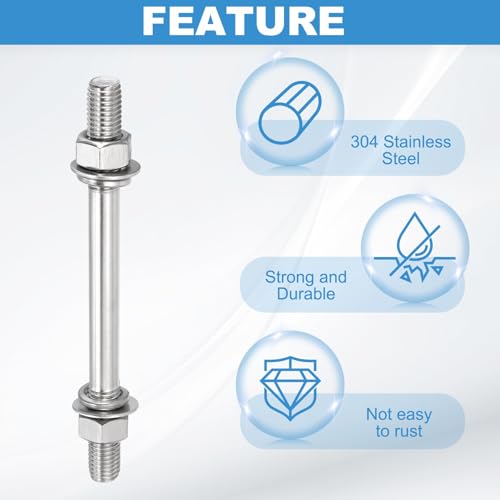 Tornillos de doble extremo M12 x 250 mm de acero inoxidable para anclaje de estructuras 3