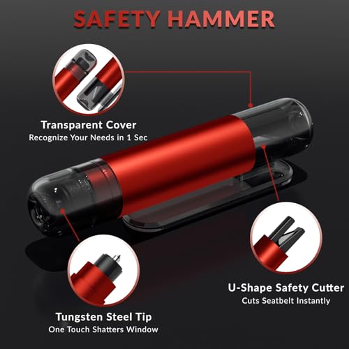Image of 4 Pack Emergency Window Breaker Seatbelt Cutter, Safety Hammer Glass Breaker and Seat Belt Cutter Under Water Escape Tool Safety Hammer for Car & Outdoor with Test Glass