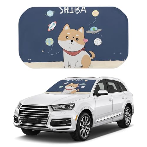 車用サンシェード 柴犬 かわいい 犬柄 折りたたみ式 傘型 遮光 遮熱 取付簡単 収納便利