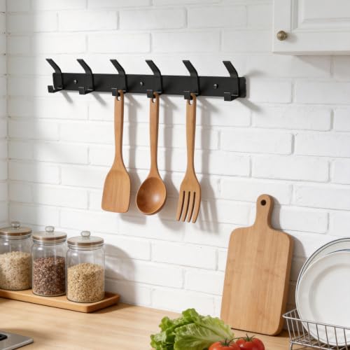 HXSEMAYIG 2 Pack Coat Hooks Wall Mounted, Coat Hangers Wall Mounted with 12 Hooks (Black) - Image 4
