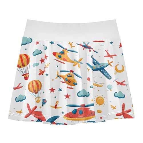 visesunny Girl's Golf Skirt Athletic Airplane Balloon Pattern Tennis Skort Sport Activewear with Double Layer Pockets