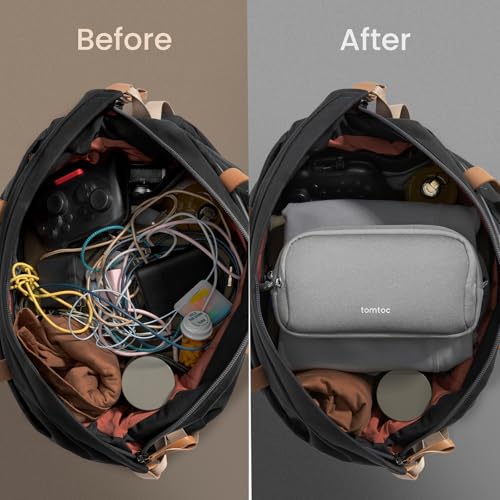 Image of tomtoc Electronic Organizer Travel Case, Water Resistant Dual Compartment Tech Pouch Cable Organization Storage Bag for Charger, Cord, Phone, Hard Drive, Power Bank, Accessories Travel Essentials