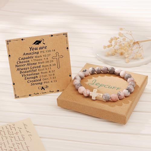 Image of JoycuFF 2024 Graduation Gifts High School Middle School Graduation Gifts Cross Bracelet Faith Based Gifts Meaningful Graduation Gifts for Classmates Friends Pink Zebra Jasper., 7
