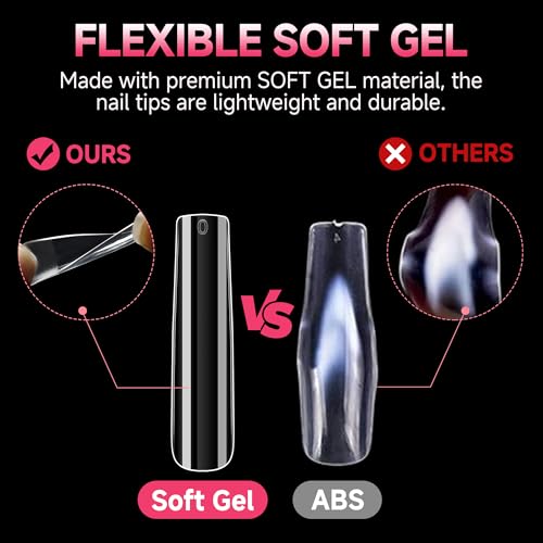 Image of UNA GELLA XXL Long Square Nails Tips 216 PCS No C Curve Straight Nail Tips Full Cover Square Gel Tips Extra Long Nail Tips Clear False Fake Nails Gel Nail Extension for Nail Salon Home DIY 12 Sizes