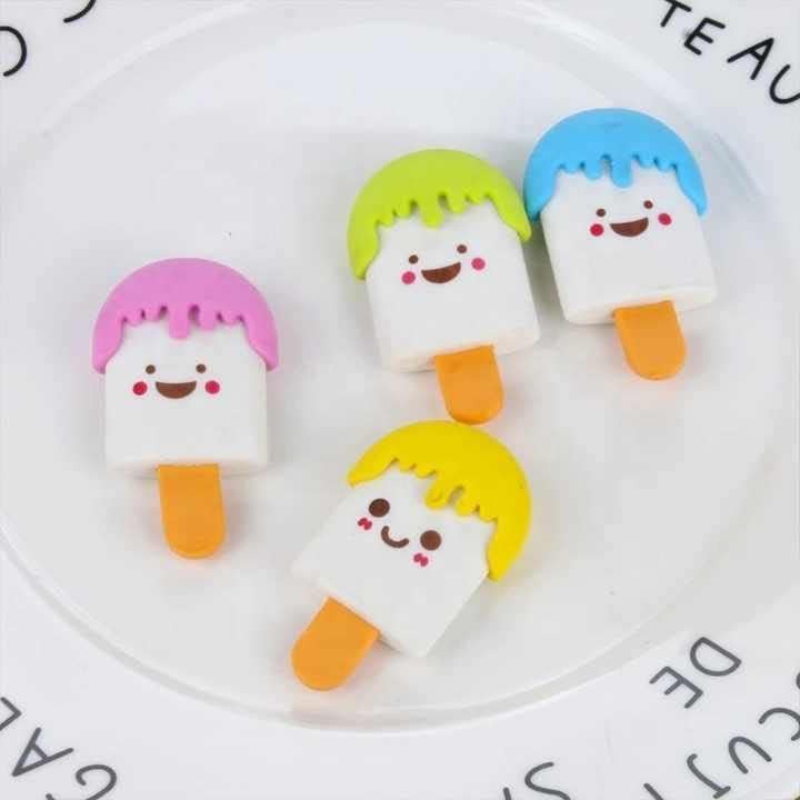 Image of AK Store (Pack of 4) 3D Cute Cartoon Shape Rubber Pencil Erasers, School Stationery for Kids, Boys Girls, Birthday Return Gifts (Ice Cream)