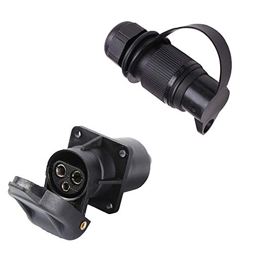 ETUKER Prise Remorque & Prise pour Remorque 3 Broches, 12V Étanche Prise De Remorque 3 Broches Femelle Male, Prise Remorque Attelage 3 Broches Mate Convient Remorque/RV/Voiture(4 Points De Montage) Cover