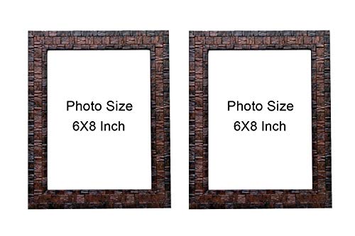 Image of Table stand Photo Frame set of 2 A5 6x8 inch flexiable Glass (acrylic) & synthetic wood customized for Home, Living Room, Study Room & Office Decor wall hanging / tabletop best for gift purposebox pattern brown color