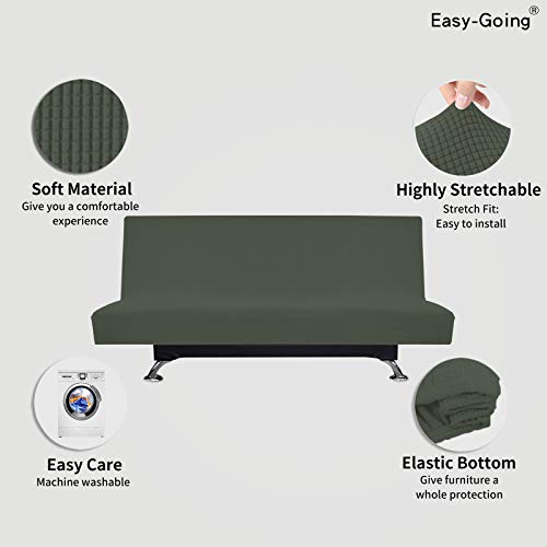 Image of Easy-Going Stretch Large Futon Slipcover Armless Futon Cover Olive Green | Sofa Bed Furniture Protector Without Armrests with Elastic Bottom for Kids, Soft Jacquard Machine Washable