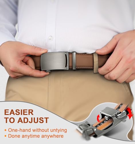 Image of BULLIANT Men belt 2Pack,Leather Ratchet Belt for Gift Men Dress Casual Jeans 1 3 /8 inch,Cut for Fit
