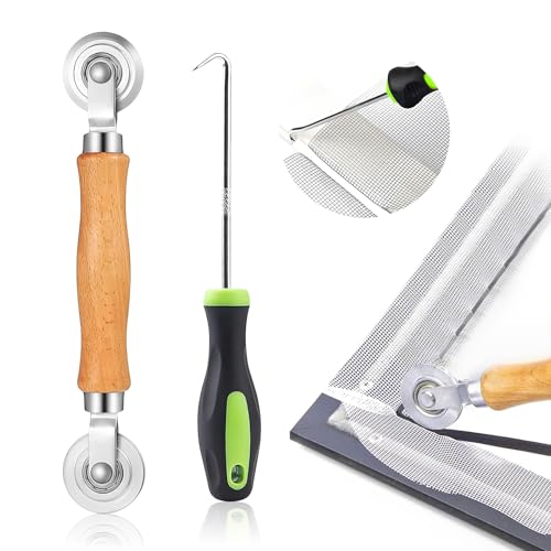 Rodillo Giratorio de Presión Rueda de Herramientas,2 Pcs Mango de Madera Duradero Polea de Presión,Juego Herramienta De Rodillo De Pantalla,Accesorios para Mosquiteras,para Las Mosquiteras de Ventana