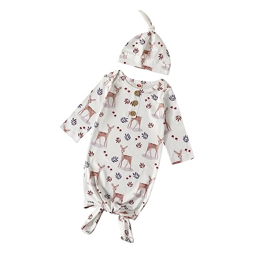 Newborn Knotted Gown Soft Cotton Baby Set Floral Onesie Girls and Boys Sleeper Nightgown