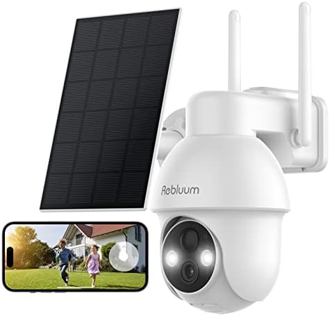 Rebluum Security Camera Wireless Outdoor, 2K Solar ,Battery Powered 360°PTZ Security Camera,Color Night Vision,PIR Motion Detection,2-Way Audio,Compatible with Alexa