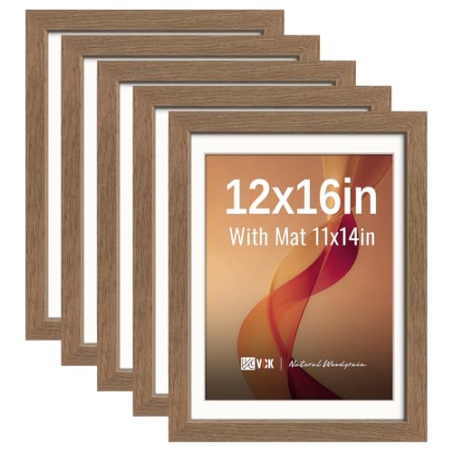 Image of VCK 12x16 Picture Frame 5 Pack, Walnut Exclusive Wood, HD Glass, for Photo