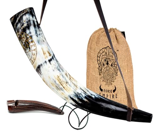 Norse Empire Replica Viking Battle Trumpet – 18" War Horn, Loud Sound Bugle Hunting Tool, Medieval Instrument Gifts, Crafted from Authentic Premium Ox Horn, A Stirring Piece of History "Battleseer"