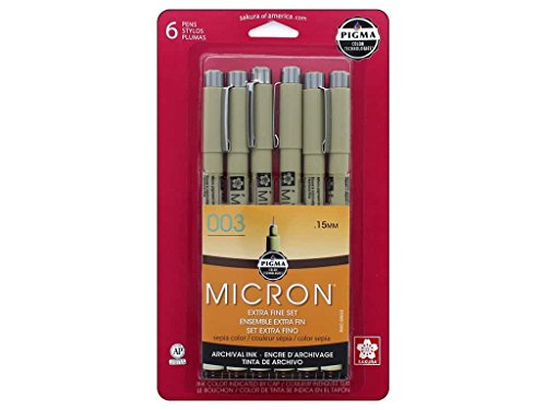 Image of Sakura 50032 Pigma Micron 003 Sepia 6Pc Set Fine Tip Pen