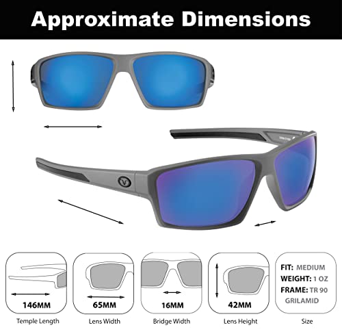 Flying Fisherman Windley Polarized Rectangular Sunglasses, Matte Gray Frame/Smoke-Blue Mirror Lens, Medium2