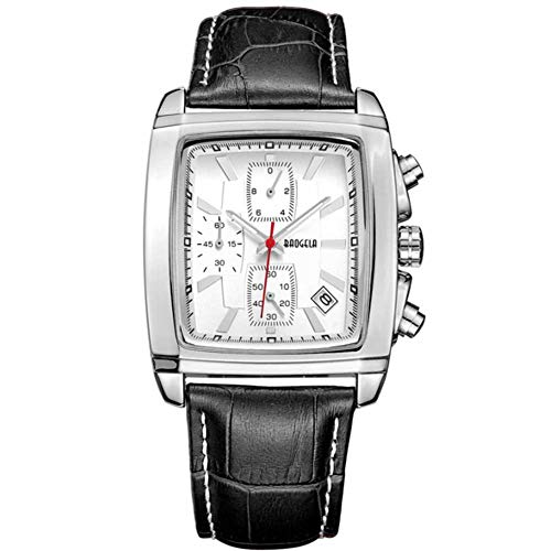 ビジネス ファッションメンズ腕時計スクエアレザーウォッチ日付カレンダー多機能リストウォッチアナログクォーツ クロノグラフ, B