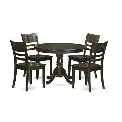 East-West-Furniture-HLLY5-CAP-W-5-Piece-Dining-Set-Includes-a-Round-Dining-Table-with-Pedestal-and-4-Kitchen-Chairs-42x42-Inch-Cappuccino East West Furniture HLLY5 CAP W 5 Piece Dining Set Includes a Round Dining Table with Pedestal and 4 Kitchen Chairs 42×42 Inch Cappuccino