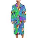 Supdreamc Men Polyester Lgbt Gay Homosexual Lesbian Rainbow Lips Art Pajama Bathrobes Kimono Long Sleeve Sleep Robe, Soft Nightdress