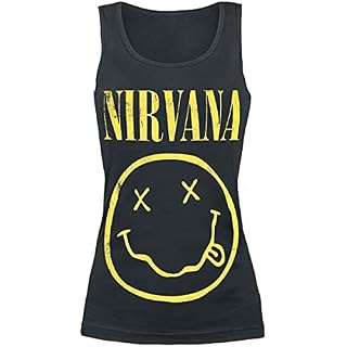Nirvana Smiley Femme Top Noir Regular/Coupe Standard - Les Beatles, Paul McCartney, John Lennon, RIngo Starr, George Harrison