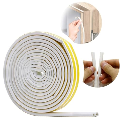 Image of Door Weather Strip Draught Excluder for Doors Self Adhesive Foam Draft Excluder for Windows Door Insulation Strip Weather Stripping Door Seal Strip, Epdm, Foam, Rubber (White)