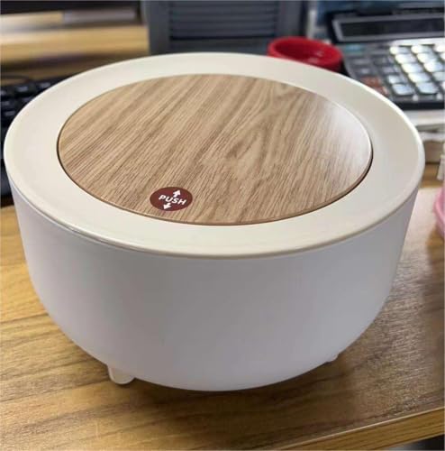 Image of Mini Portable Tabletop Dustbin, Mini Trash Can with Lid - Wastebasket for Bathroom Vanity, Desktop, Tabletop-Round(Square Press - White) (off white)