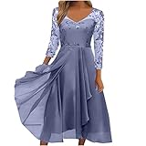 20Er Jahre Kleid Satinkleid Blusenkleid Blumen Bedruckt Spitzenärmel Brautjungferkleid Lange Ärmel Plissiertes Chiffon Kleid Abschlusskleid Abendkleider Elegant Für Hochzeit Sommerkleid Weißes Blau