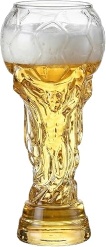 Trophy Style 600ML Beer Glass for 2026 Football Championship Soccer Tournament Pint Glass Large Beer Mug with Football Bottle Opener for Party & Gift for Father Men Soccer Fans (450 Microlitres)