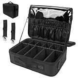 Makeup Bag Extra Large Travel Make Up Bag with Adjustable Compartment Professional Vanity Case Cosmetic Bags Makeup Organiser Bag Beauty Box Train Case Hairdressing Tools and Shoulder Strap, Black