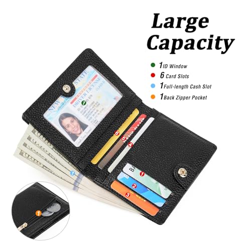 Image of GOIACII Women's Small Bifold Cute Bow Wallet Rfid Blocking Ladies Card holder Wristlet with Zipper Coin Pocket Black