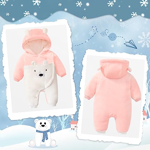 Image of Fairy Baby Newborn Baby Snowsuit Bear Suit Romper Winter Warm Coat Infant Fleece Footie Jumpsuit for Girls Boys 0-18M