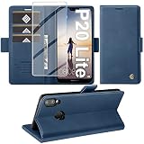 Giyer Handyhülle für Huawe P20 Lite Hülle mit Shutzfolie, Schutzhülle PU Leder Wallet Flip Hülle Standfunktion Kartenfach Klapphülle für Huawe P20 Lite Lederhüllen (Blau)