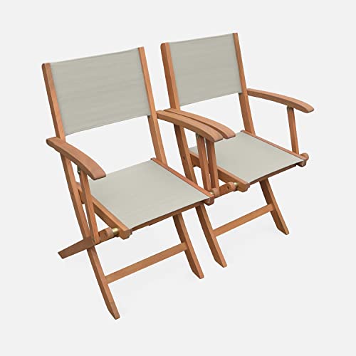 Alice's Garden - Fauteuils de Jardin en Bois et textilène - Almeria Gris Taupe - 2 fauteuils pliants en Bois d'Eucalyptus huilé et textilène