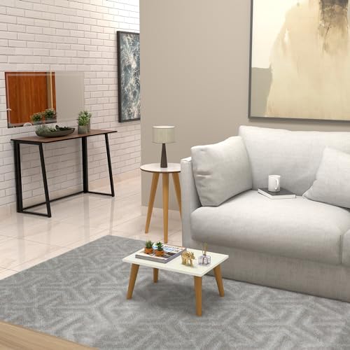 Mesinha Centro Retangular Sala Pé Palito Retro Apoio canto (Off White)