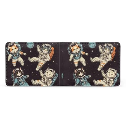 Image of Coldinair Astronaut Cat Boys Wallet for Kids 9-12 Cartoon Boys Leather Bifold Rfid Blocking Wallet Wallet for Men Teen Boy
