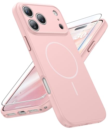 Image of FNTCASE for iPhone 17 Pro Max Case: [Compatible with Magsafe] Solid Pink Matte 17 Promax Magnetic Phone Cover with [Full Camera Protection] [Screen Protector] Military Grade Shockproof Protective